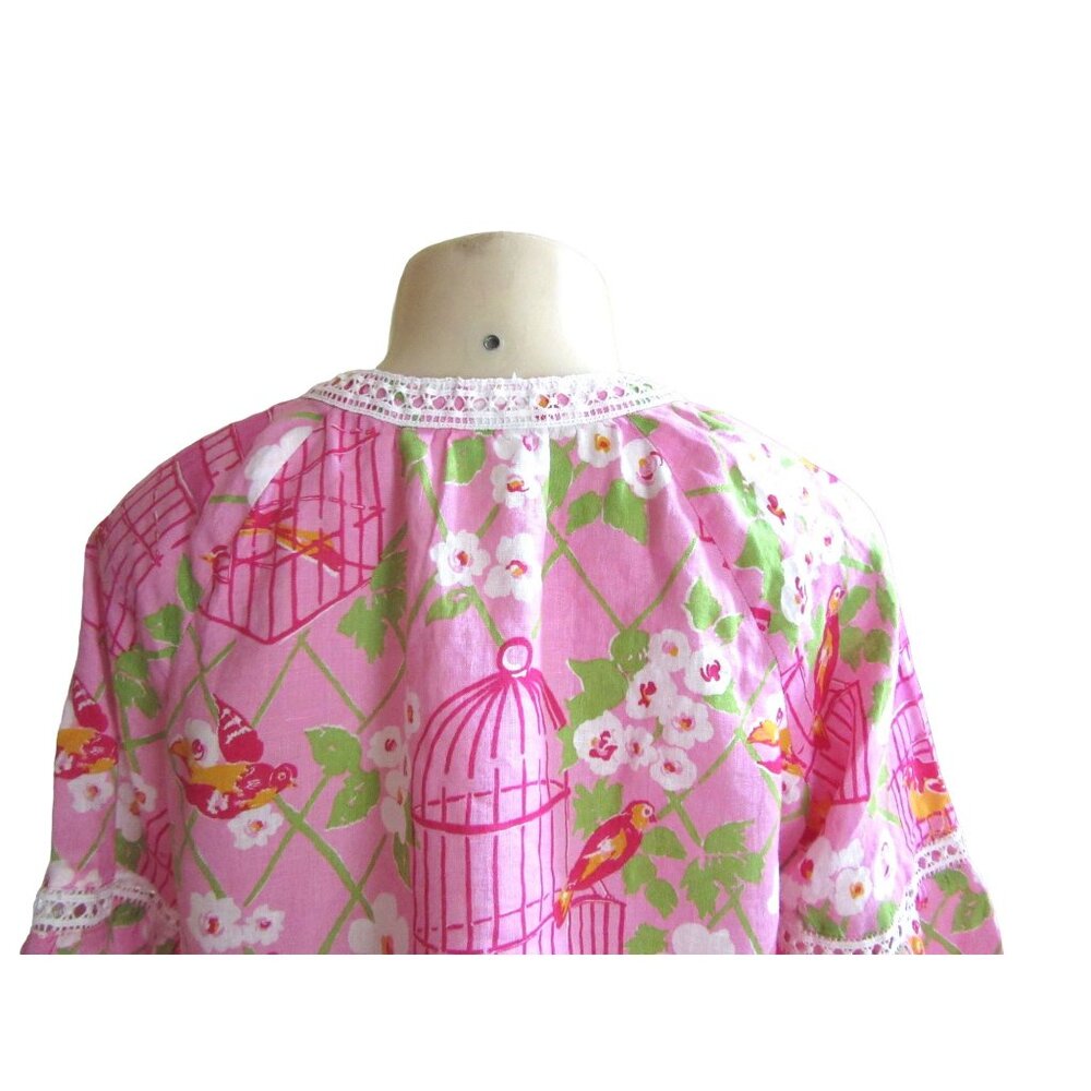 Spartina 449 Pink Wren Bird Cage Linen Tunic Top w Tassle Closure in Size Small - Picture 5 of 7